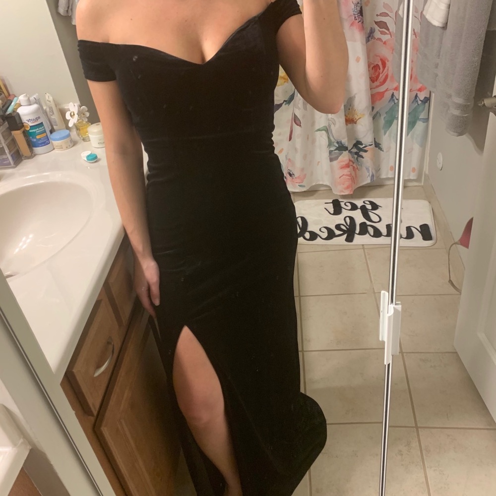 Black suede gown *never worn- tags still on it*